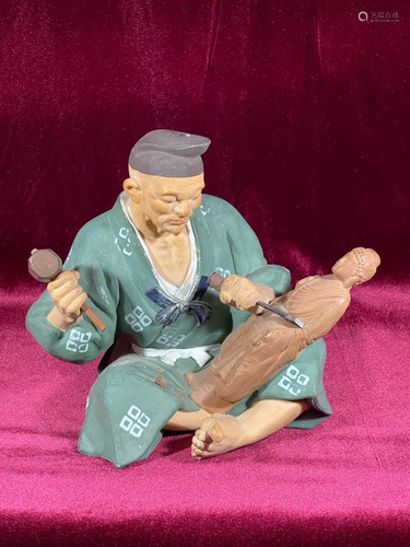 Japanese Ceramic Clay Doll - Wood Sculpture Artist