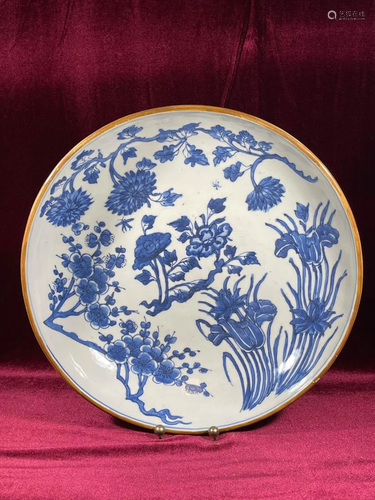 Chinese Blue White Porcelain Charger with Lotus