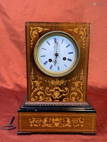 French Wood Inlayed Mantle Clock