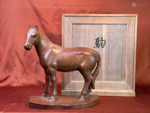 Japanese Carved Wood Horse with Presentation Box