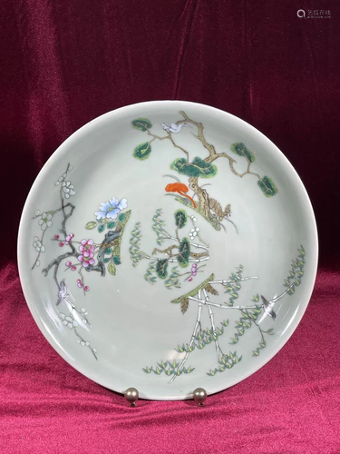 Chinese Celadon Porcelain Dish with Deer