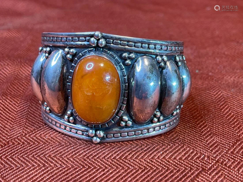 Silver Bangle with Amber