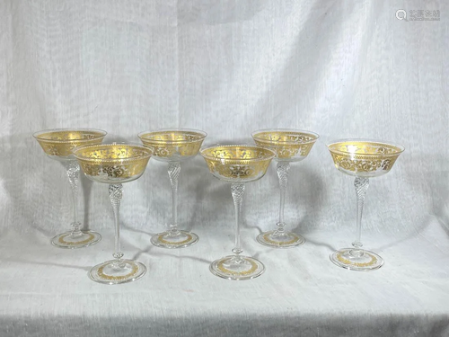 Set of Six Antique Venetian Glasses with Gilt