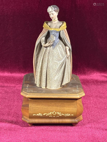 Anri Wood Carving - Music Box - Lady with Fan