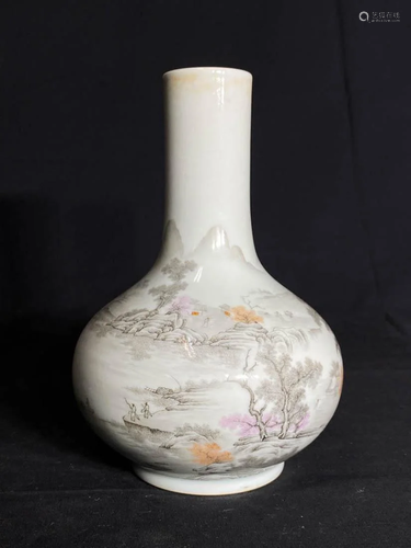 Chinese Porcelain Vase with Poem and Landscape