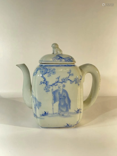 Chinese Blue White Porcelain Teapot with Scholar
