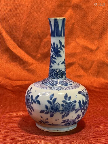 Chinese Ming Blue White Porcelain Vase - Floral Bird