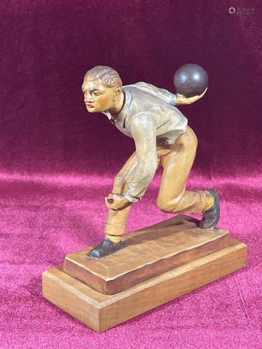 Anri Wood Carving - Man with Bowling Ball