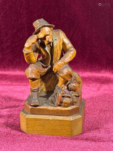 Anri Wood Carving - Old \man with Dog