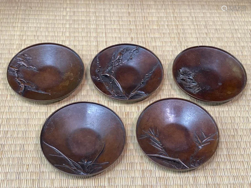 Japanese Bronze Tea Dishes - Set of Five