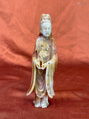 Chinese Carved Soapstone Kuanyin with Incised DÃ©cor