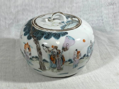 Chinese Porcelain Covered Jar with Figurine