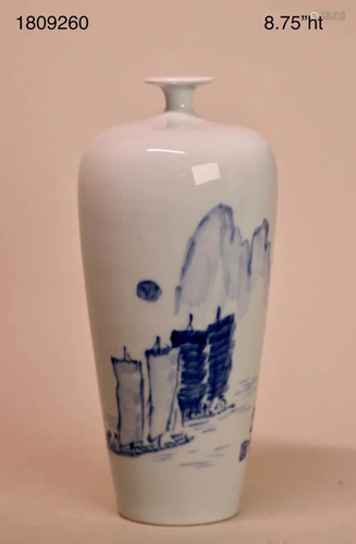 Japanese Blue White Ovoid Vase with Landscape Scene