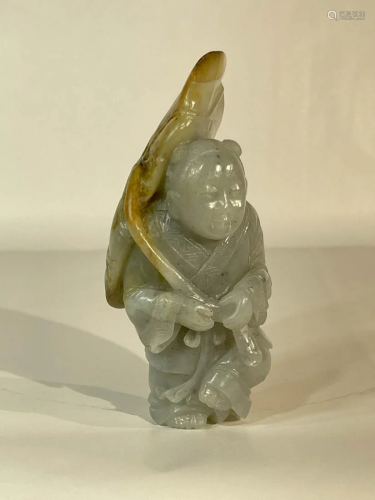 Chinese Carved Jade Figurine with Lotus