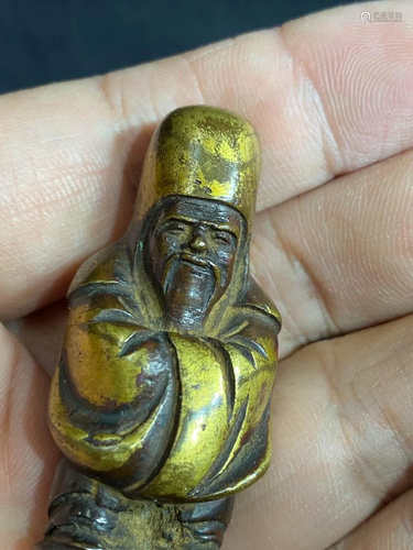 Chinese Scholar Bronze Paper Weight with Gilt - Shoulao