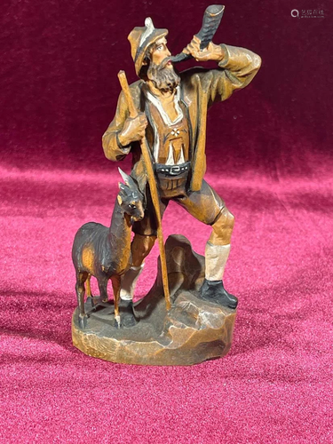 Anri Wood Carving - Hunter with Deer