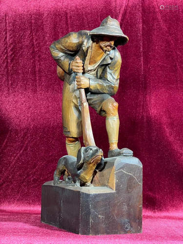 Anri Wood Carving - Soldier with Dog