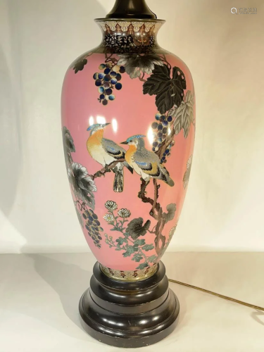 Japanese Cloisonne Vase Lamp - Bird