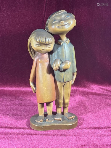 Anri Wood Carving - Girl and Boy