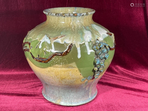 Japanese Studio Porcelain Vase with Moriage Grape