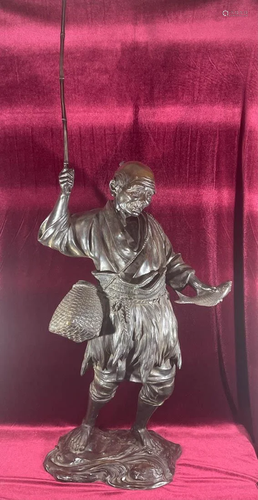 Stunning Japanese Meiji Bronze Fisherman Tokyo School