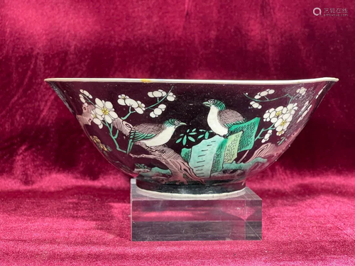 Chinese Porcelain Famille Noir Bowl - Birds