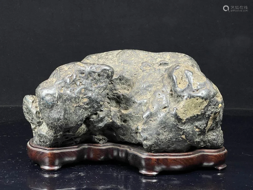 Large Chinese Scholar Rock with Rosewood Base