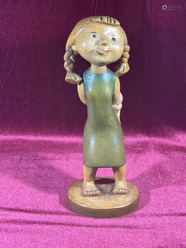 Anri Wood Carving - Girl with Funny Face