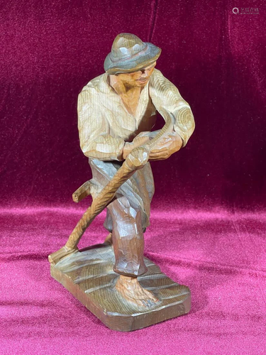 Anri Wood Carving - Farmer with Tool