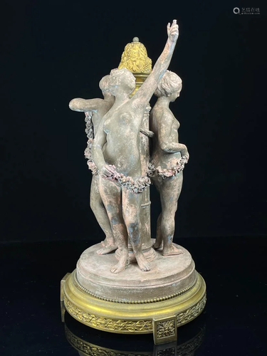 French Terra Cotta Sculpture with Gilt Bronze Ormulo