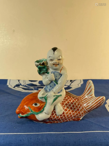 Chinese Export Porcelain Figurine of Boy Riding Carp