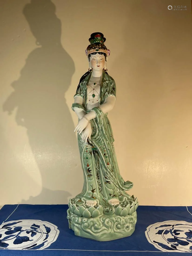 Large Chinese Celadon Porcelain Kuanyin