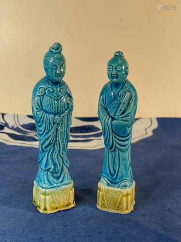 Pair Miniture Chinese Porcelain Figurine with Turquois