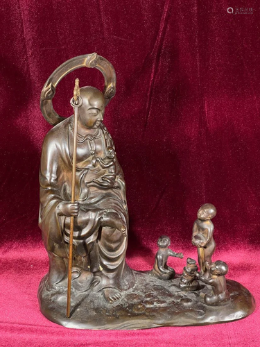 Japanese Bronze Lohan with Children