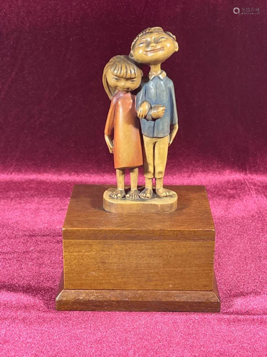 Anri Wood Carving - Music Box Boy and Girl