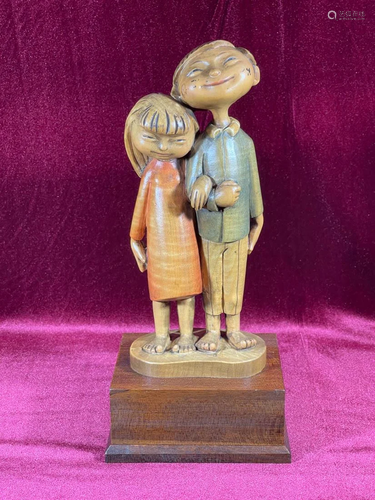 Anri Wood Carving - Larger Music Box Girl and Boy