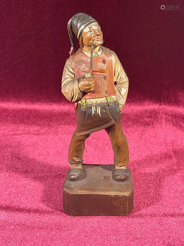 Anri Wood Carving - Man with Smoking Pipe