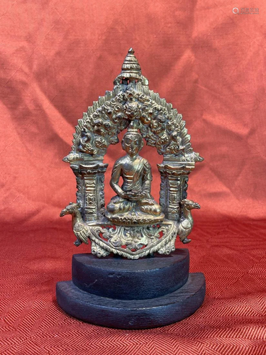 Antique Tibetan Nepalese Gilt Bronze Buddha on Stand