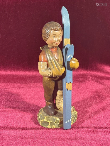 Anri Wood Carving - Boy with Skii