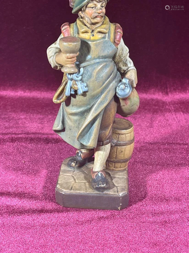 Anri Wood Carving - German Traveler with Wine Jug