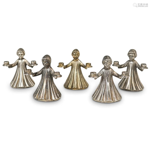 (5Pc) Italian Silver Plate Figural Candle Holders