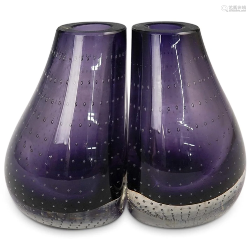 (2 Pc) Carl Erickson Amethyst Bookend Vases