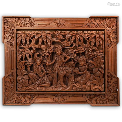 Indian Carved Wood Relief Plaque