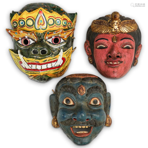 (3 Pc) Indonesian Hand Painted Topeng Masks