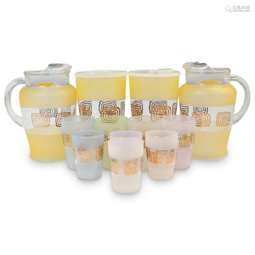 (12 Pc) Mid Century Glass Lemonade Set