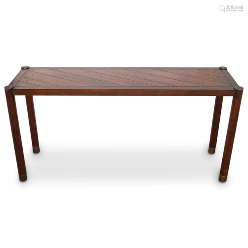 Lane Mid-Century Wood & Brass Console Table