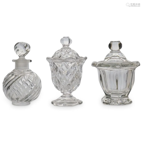 (3 Pc) Baccarat Crystal Mustard Jars