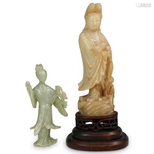 (2 Pc) Chinese Carved Guan Yin Figures