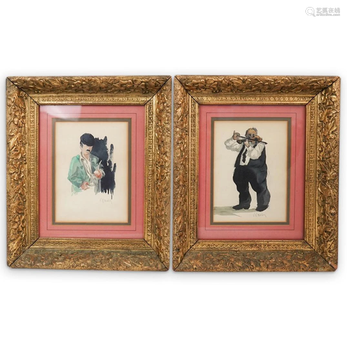 (2 Pc) Pair of J. Dowley Framed Watercolor