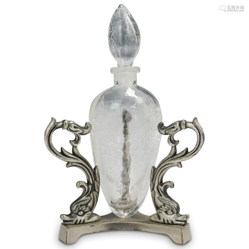 Crystal Crackled Glass Perfume Bottle w/ Stand